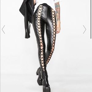 Black pleather corset leggings Dollskill